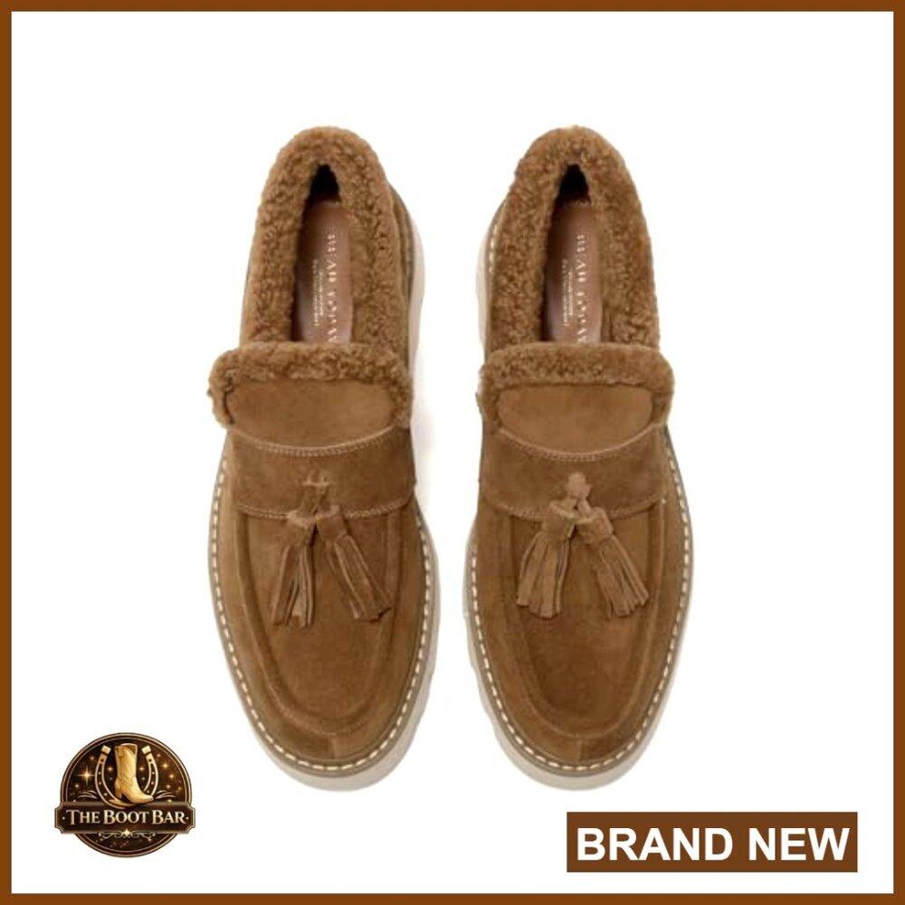 Leather Fur Lined Platform Tassel Loafers, Chunky Winter Slip-On Boots - Picture 5 of 7